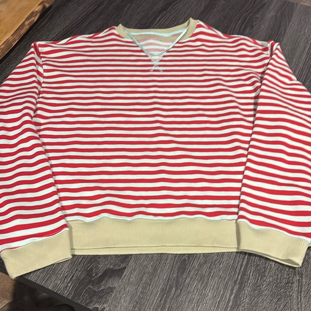 We The Free Red and Cream Striped Sweatshirt